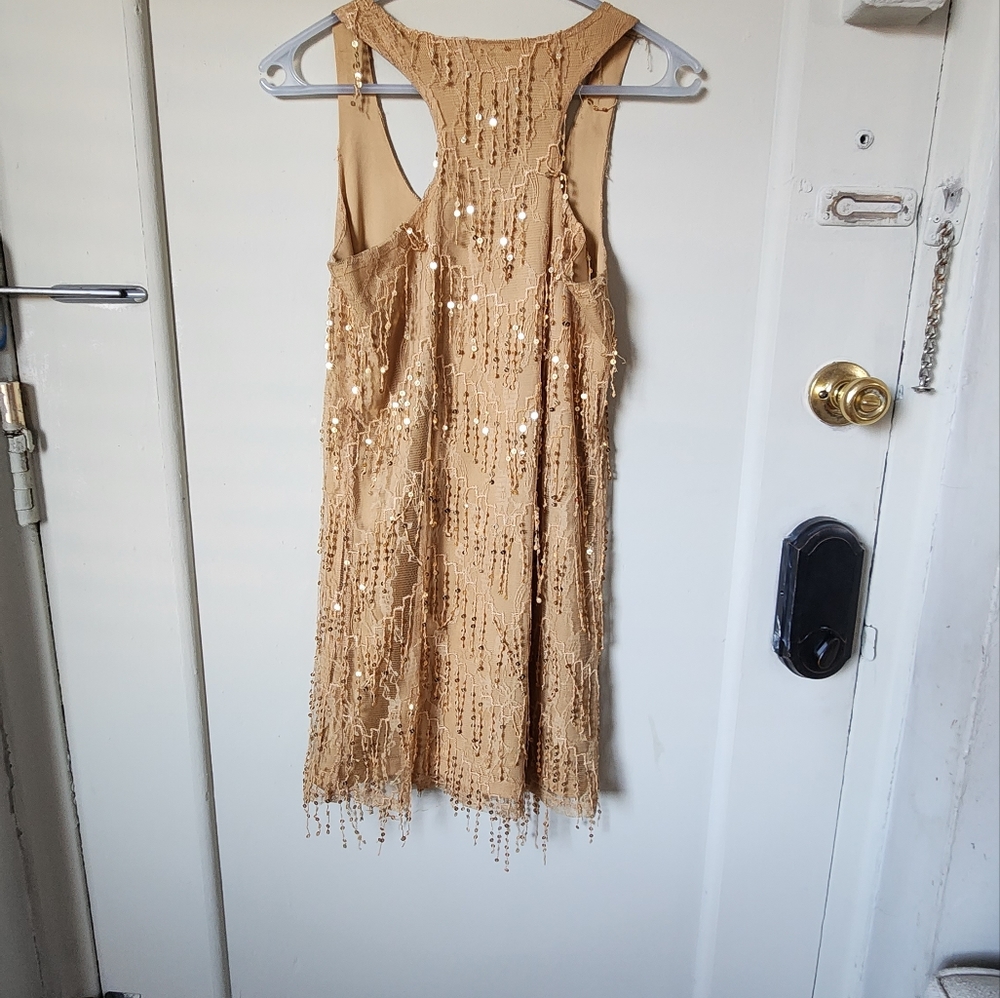 Gold mini tassel dress